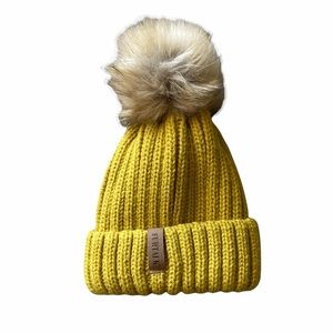 Furtalk Lined Hat Fur Pom Pom Cap Beanie Warm Comfy Winterwear Mustard Yellow
